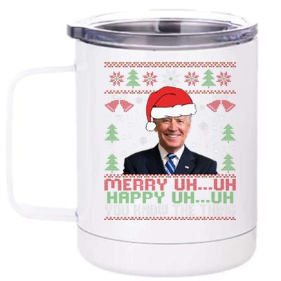 Funny Santa Joe Biden Merry Uh Uh Christmas Ugly 12 oz Stainless Steel Tumbler Cup