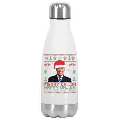 Funny Santa Joe Biden Merry Uh Uh Christmas Ugly Stainless Steel Insulated Water Bottle