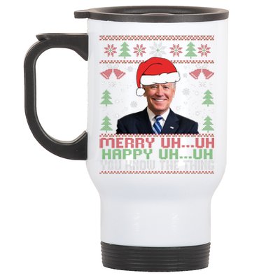 Funny Santa Joe Biden Merry Uh Uh Christmas Ugly Stainless Steel Travel Mug