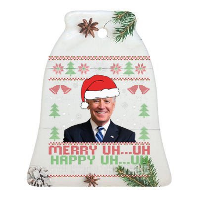 Funny Santa Joe Biden Merry Uh Uh Christmas Ugly Ceramic Bell Ornament