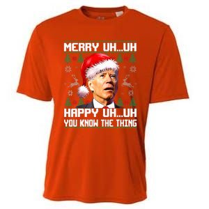 Funny Santa Joe Biden Merry Uh Uh Christmas Ugly Sweater Cooling Performance Crew T-Shirt