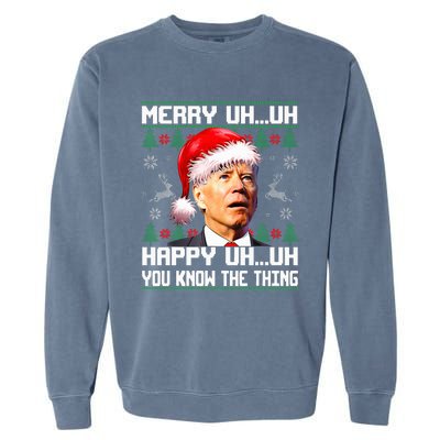 Funny Santa Joe Biden Merry Uh Uh Christmas Ugly Sweater Garment-Dyed Sweatshirt