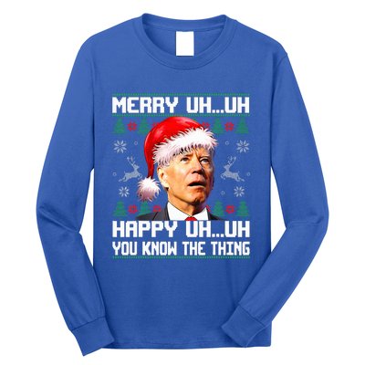 Funny Santa Joe Biden Merry Uh Uh Christmas Ugly Sweater Long Sleeve Shirt