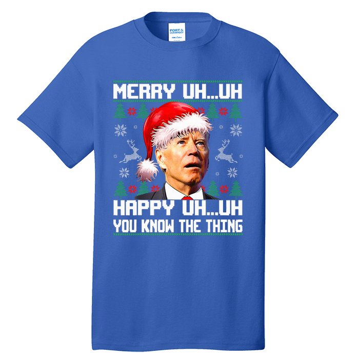 Funny Santa Joe Biden Merry Uh Uh Christmas Ugly Sweater Tall T-Shirt