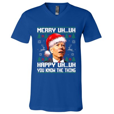 Funny Santa Joe Biden Merry Uh Uh Christmas Ugly Sweater V-Neck T-Shirt