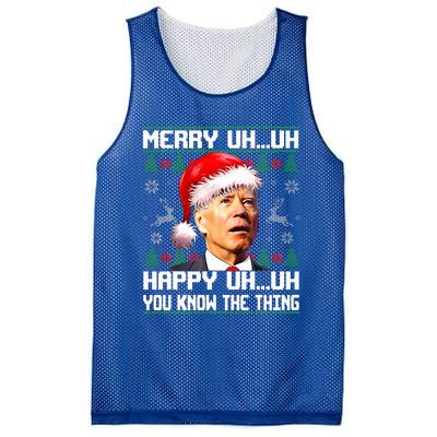 Funny Santa Joe Biden Merry Uh Uh Christmas Ugly Sweater Mesh Reversible Basketball Jersey Tank