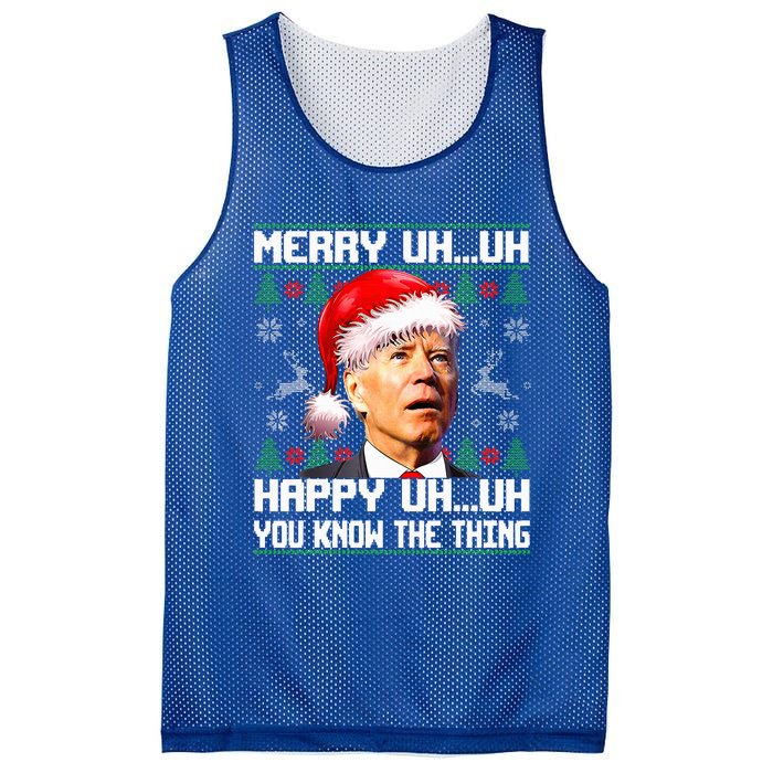 Funny Santa Joe Biden Merry Uh Uh Christmas Ugly Sweater Mesh Reversible Basketball Jersey Tank