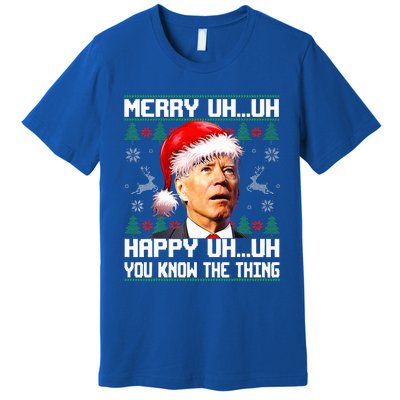 Funny Santa Joe Biden Merry Uh Uh Christmas Ugly Sweater Premium T-Shirt