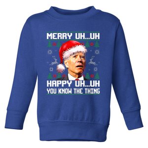 Funny Santa Joe Biden Merry Uh Uh Christmas Ugly Sweater Toddler Sweatshirt