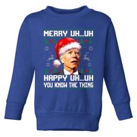 Funny Santa Joe Biden Merry Uh Uh Christmas Ugly Sweater Toddler Sweatshirt