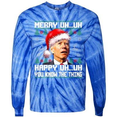 Funny Santa Joe Biden Merry Uh Uh Christmas Ugly Sweater Tie-Dye Long Sleeve Shirt