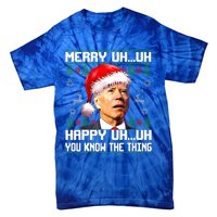 Funny Santa Joe Biden Merry Uh Uh Christmas Ugly Sweater Tie-Dye T-Shirt