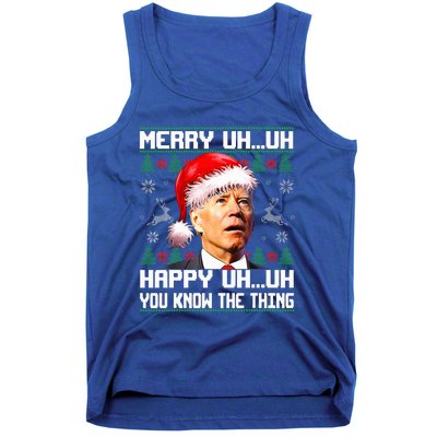 Funny Santa Joe Biden Merry Uh Uh Christmas Ugly Sweater Tank Top