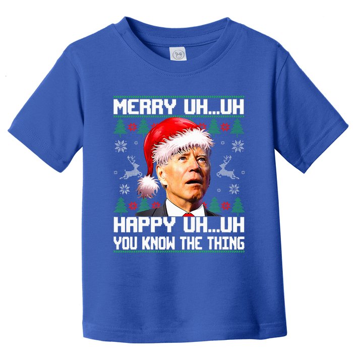 Funny Santa Joe Biden Merry Uh Uh Christmas Ugly Sweater Toddler T-Shirt