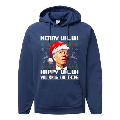 Funny Santa Joe Biden Merry Uh Uh Christmas Ugly Sweater Performance Fleece Hoodie