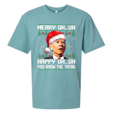 Funny Santa Joe Biden Merry Uh Uh Christmas Ugly Sweater Sueded Cloud Jersey T-Shirt