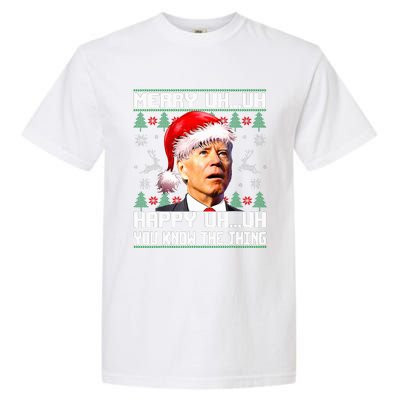 Funny Santa Joe Biden Merry Uh Uh Christmas Ugly Sweater Garment-Dyed Heavyweight T-Shirt