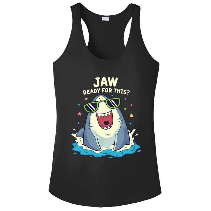 Funny Shark Jaw Ready For This Funny Shark Pun Ladies PosiCharge Competitor Racerback Tank