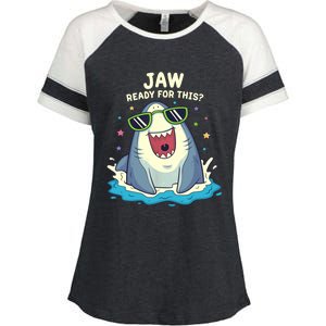 Funny Shark Jaw Ready For This Funny Shark Pun Enza Ladies Jersey Colorblock Tee