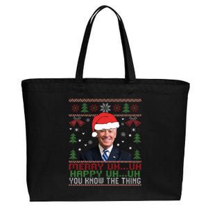 Funny Santa Joe Biden Merry Uh Uh Christmas Ugly Cotton Canvas Jumbo Tote