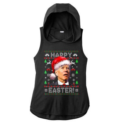 Funny Santa Joe Biden Happy Easter Ugly Christmas  Ladies PosiCharge Tri-Blend Wicking Draft Hoodie Tank