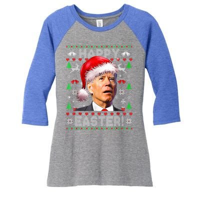 Funny Santa Joe Biden Happy Easter Ugly Christmas  Women's Tri-Blend 3/4-Sleeve Raglan Shirt