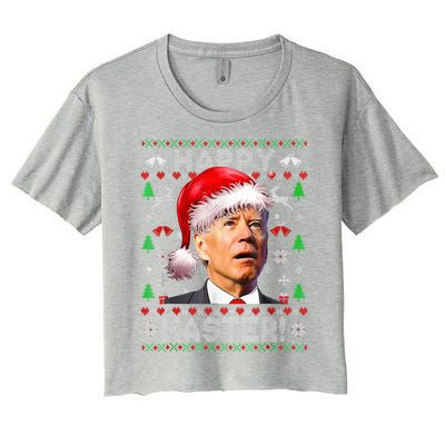 Funny Santa Joe Biden Happy Easter Ugly Christmas  Women's Crop Top Tee