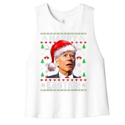 Funny Santa Joe Biden Happy Easter Ugly Christmas  Women's Racerback Cropped Tank