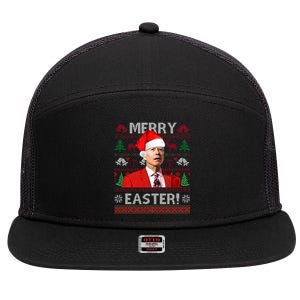 Funny Santa Joe Biden Merry Easter Ugly Christmas 7 Panel Mesh Trucker Snapback Hat