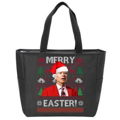 Funny Santa Joe Biden Merry Easter Ugly Christmas Zip Tote Bag