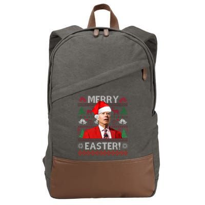 Funny Santa Joe Biden Merry Easter Ugly Christmas Cotton Canvas Backpack