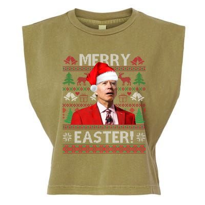 Funny Santa Joe Biden Merry Easter Ugly Christmas Garment-Dyed Women's Muscle Tee