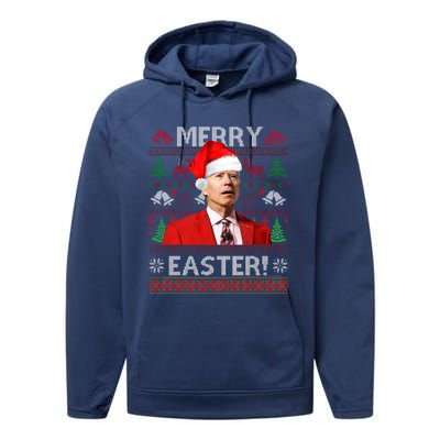 Funny Santa Joe Biden Merry Easter Ugly Christmas Performance Fleece Hoodie