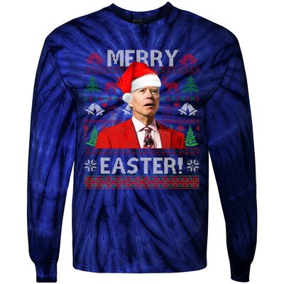 Funny Santa Joe Biden Merry Easter Ugly Christmas Tie-Dye Long Sleeve Shirt