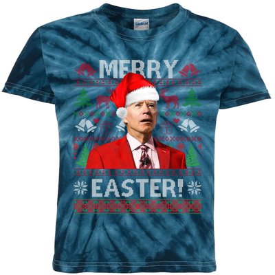 Funny Santa Joe Biden Merry Easter Ugly Christmas Kids Tie-Dye T-Shirt