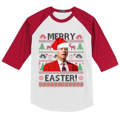 Funny Santa Joe Biden Merry Easter Ugly Christmas Kids Colorblock Raglan Jersey