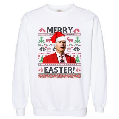 Funny Santa Joe Biden Merry Easter Ugly Christmas Garment-Dyed Sweatshirt