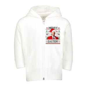 Funny Santa Joe Biden Merry Easter Ugly Christmas Toddler Zip Fleece Hoodie