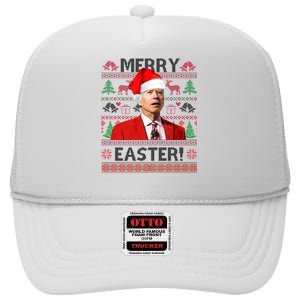 Funny Santa Joe Biden Merry Easter Ugly Christmas High Crown Mesh Back Trucker Hat