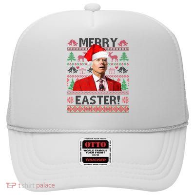 Funny Santa Joe Biden Merry Easter Ugly Christmas High Crown Mesh Back Trucker Hat
