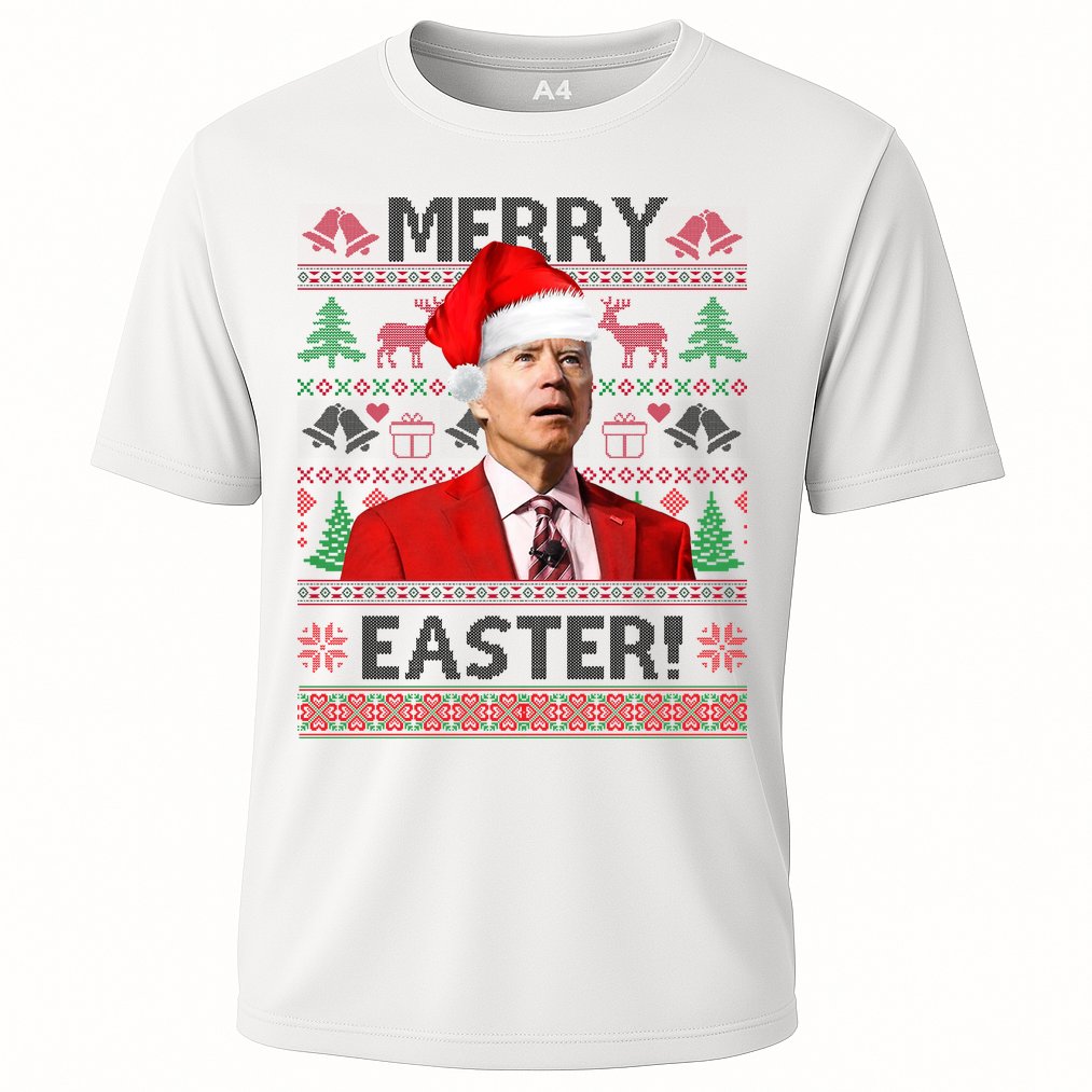 Funny Santa Joe Biden Merry Easter Ugly Christmas Cooling Performance Crew T-Shirt