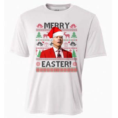 Funny Santa Joe Biden Merry Easter Ugly Christmas Cooling Performance Crew T-Shirt