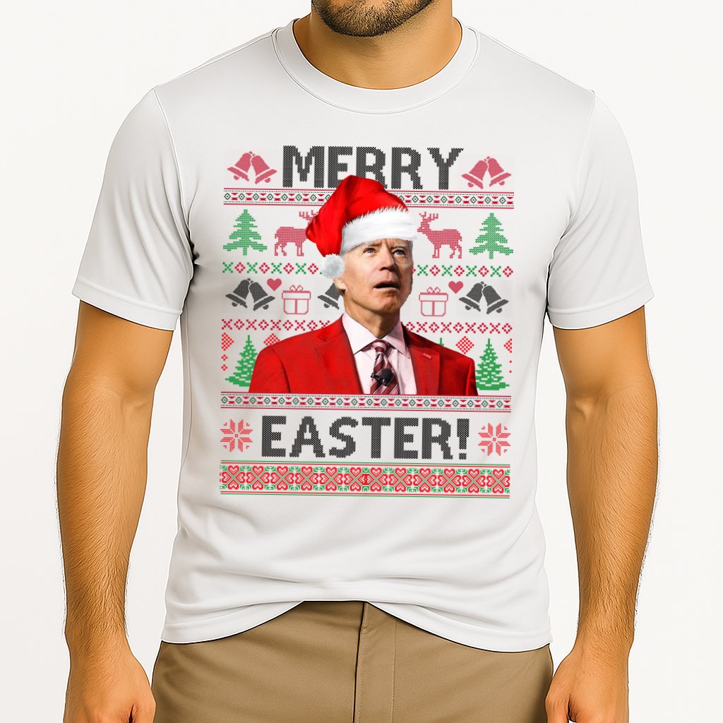 Funny Santa Joe Biden Merry Easter Ugly Christmas Cooling Performance Crew T-Shirt