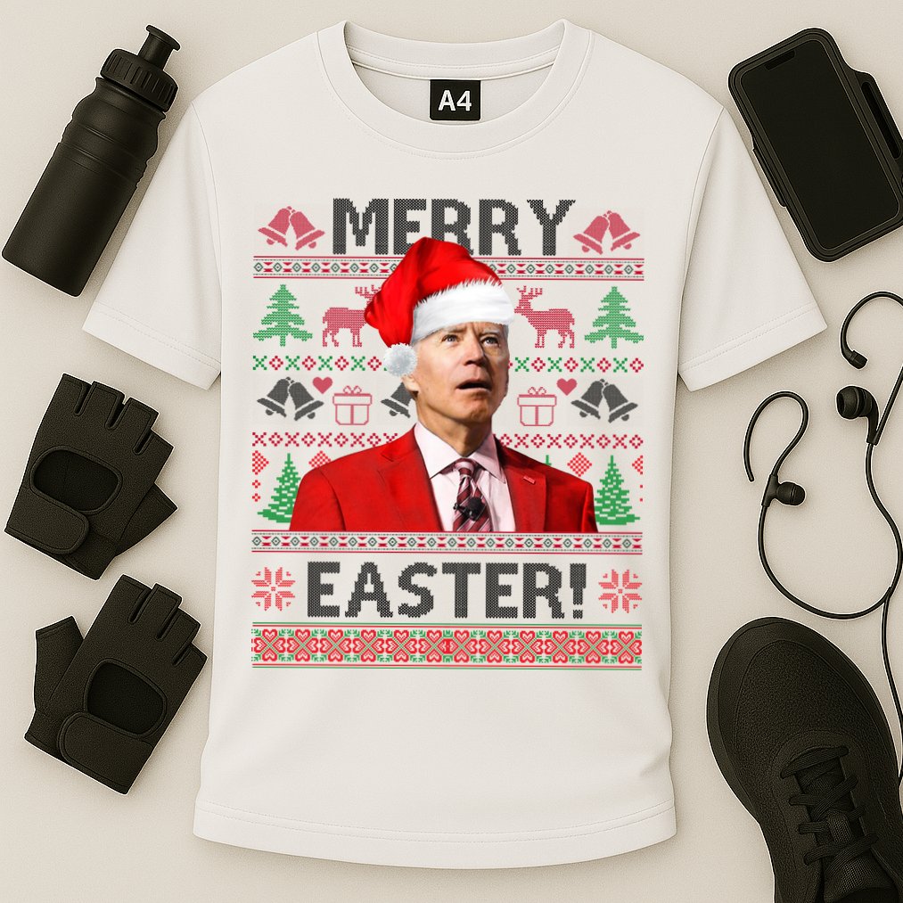 Funny Santa Joe Biden Merry Easter Ugly Christmas Cooling Performance Crew T-Shirt