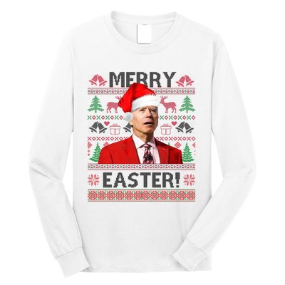 Funny Santa Joe Biden Merry Easter Ugly Christmas Long Sleeve Shirt