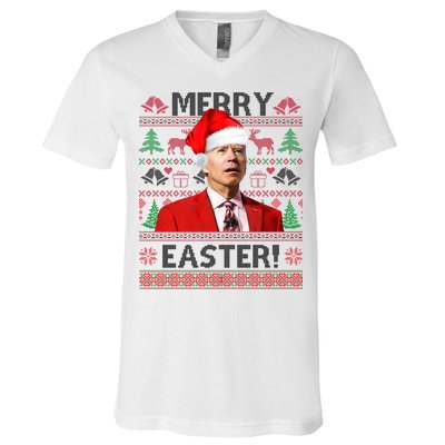 Funny Santa Joe Biden Merry Easter Ugly Christmas V-Neck T-Shirt