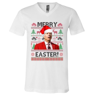 Funny Santa Joe Biden Merry Easter Ugly Christmas V-Neck T-Shirt