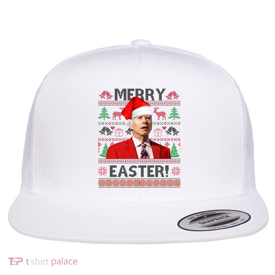 Funny Santa Joe Biden Merry Easter Ugly Christmas Flatbill Hat