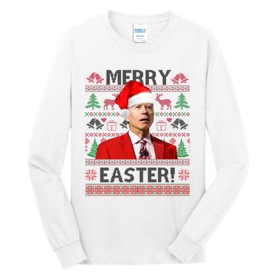 Funny Santa Joe Biden Merry Easter Ugly Christmas Tall Long Sleeve T-Shirt