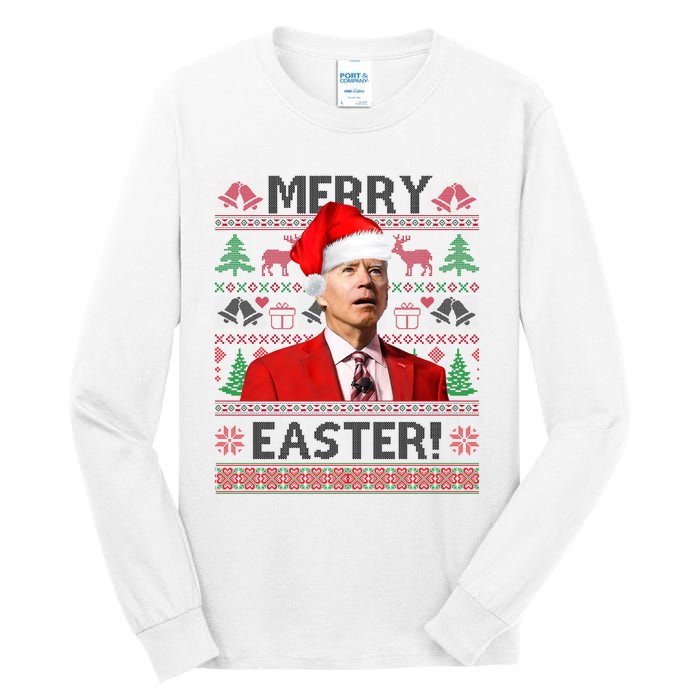 Funny Santa Joe Biden Merry Easter Ugly Christmas Tall Long Sleeve T-Shirt